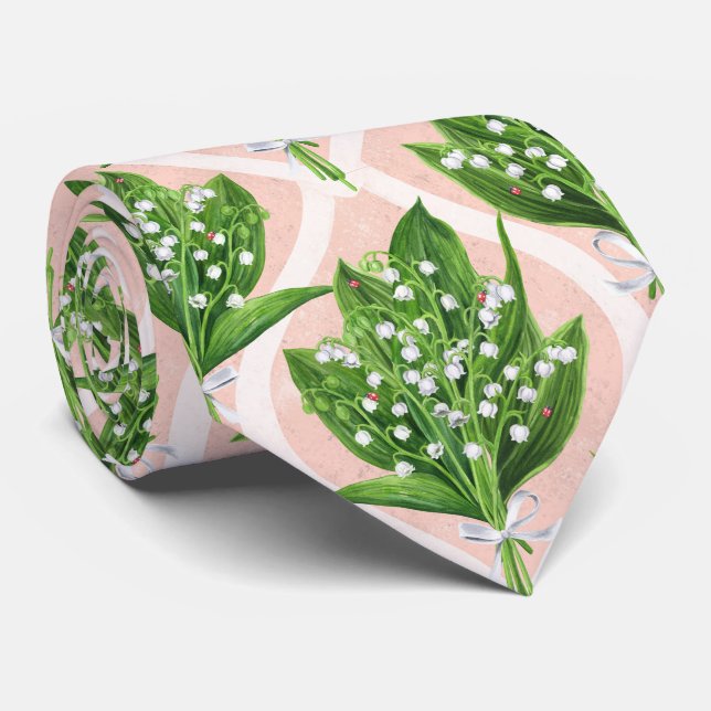 Bouquet of lilly of the valley flowers on pink tie (Rolled)