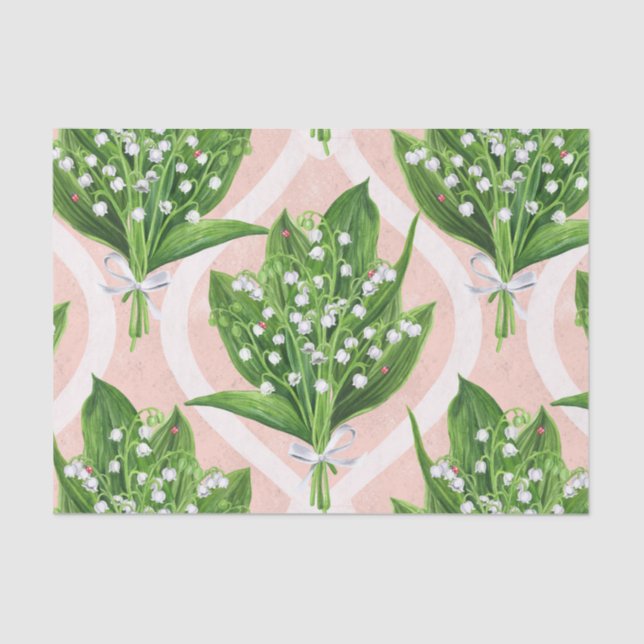 Bouquet of lilly of the valley flowers on pink tissue paper (Front)