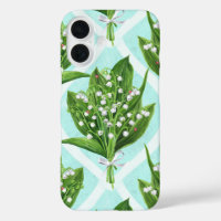 Bouquet of lily of the valley flowers on blue