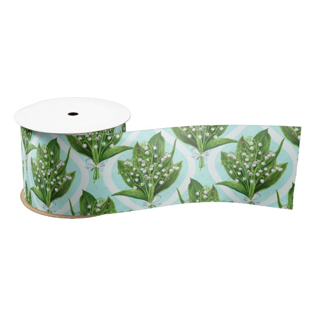 Bouquet of lily of the valley flowers on blue satin ribbon (Spool)