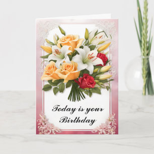 Bouquet of Mixed Flowers Birthday Card