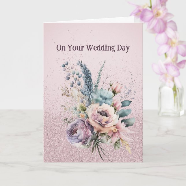 Bouquet of Mixed Flowers Wedding Congratulations Card (Orchid)