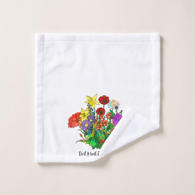 Bouquet of Monthly Birth Flowers Bath Towel Set (Wash Cloth)