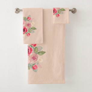 Bouquet of Painted Pink Roses Bath Towel Set