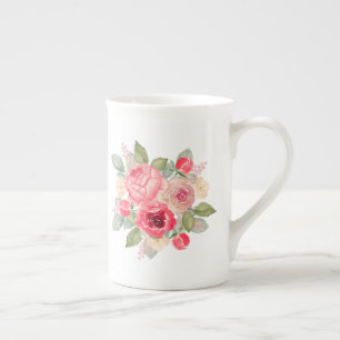 Bouquet of Painted Pink Roses Bone China Mug