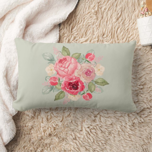 Bouquet of Painted Pink Roses Lumbar Cushion (Blanket)