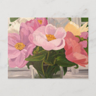 Bouquet of Peonies in glass jar Post card