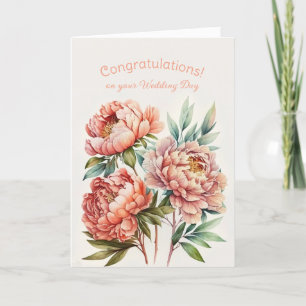 Bouquet of Pink Peonies Wedding Congratulations Card