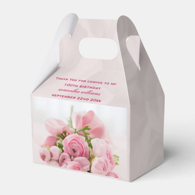 Bouquet Of Pink Roses 100th Birthday Favour Box (Front Side)