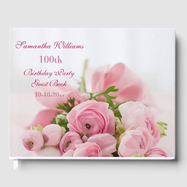 Bouquet Of Pink Roses 100th Birthday Guest Book (Front)