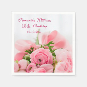 Bouquet Of Pink Roses 18th Birthday Napkin