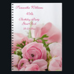 Bouquet Of Pink Roses 40th Birthday Notebook<br><div class="desc">Elegant personalized / personalised custom 40th birthday party celebration guest book for women and girls. On the front of these glamorous feminine birthday party guest book is a beautiful image of a bouquet of open and closed pink roses with some greenery, held together with a pink silk ribbon and bow....</div>