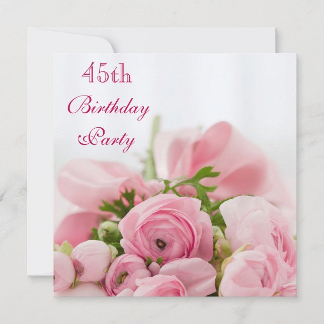 Bouquet Of Pink Roses 45th Birthday Invitation (Front)