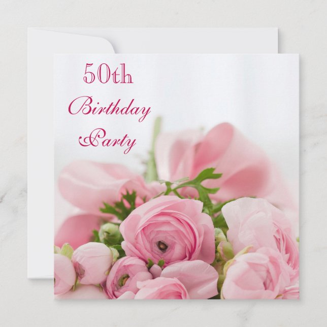 Bouquet Of Pink Roses 50th Birthday Invitation (Front)