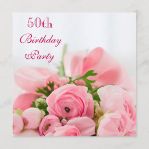 Bouquet Of Pink Roses 50th Birthday Invitation