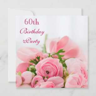 Bouquet Of Pink Roses 60th Birthday Invitation