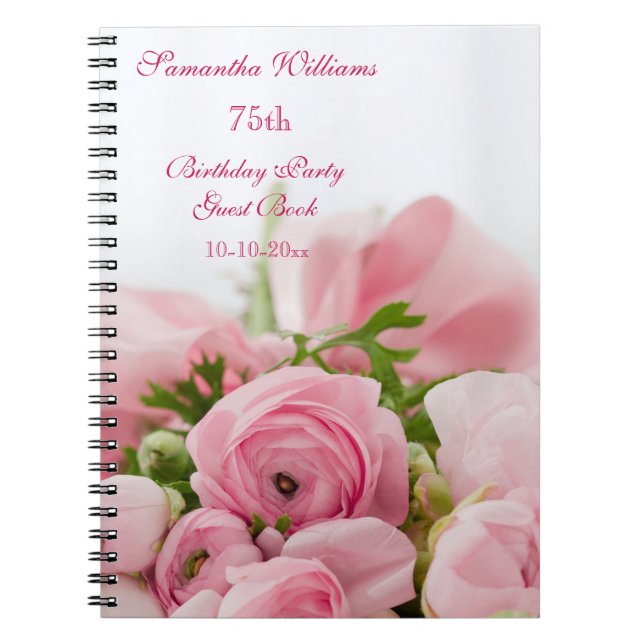 Bouquet Of Pink Roses 75th Birthday Notebook (Front)
