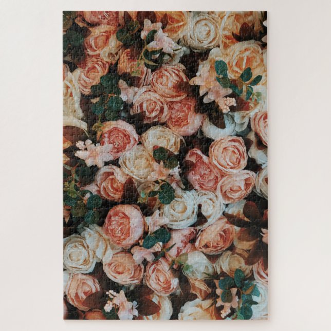 Bouquet of Pink Roses & Green Leaves Jigsaw Puzzle (Vertical)