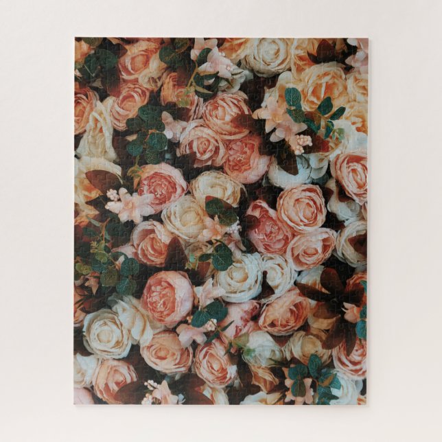 Bouquet of Pink Roses & Green Leaves Jigsaw Puzzle (Vertical)
