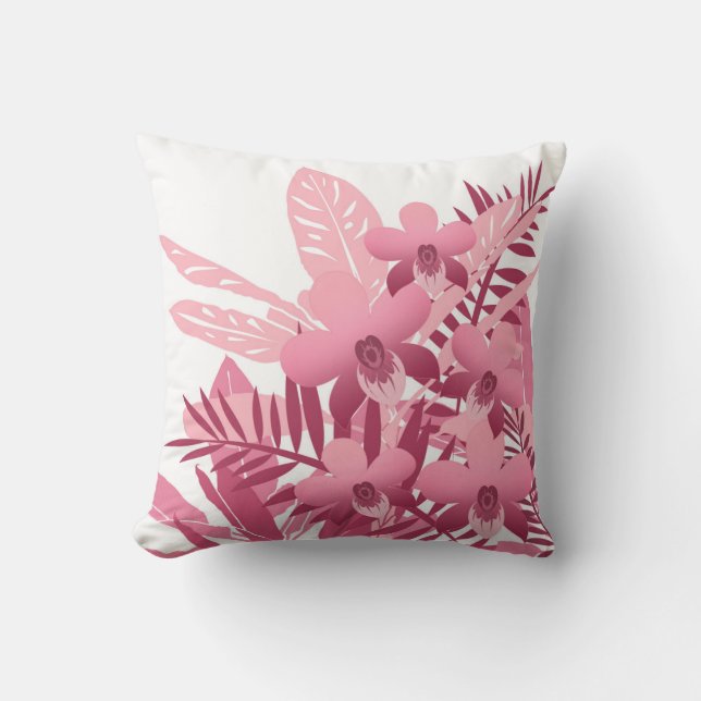 Bouquet of pink tropical plants cushion (Front)
