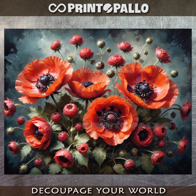 Bouquet of poppies flowers against dark background tissue paper (Creator Uploaded)