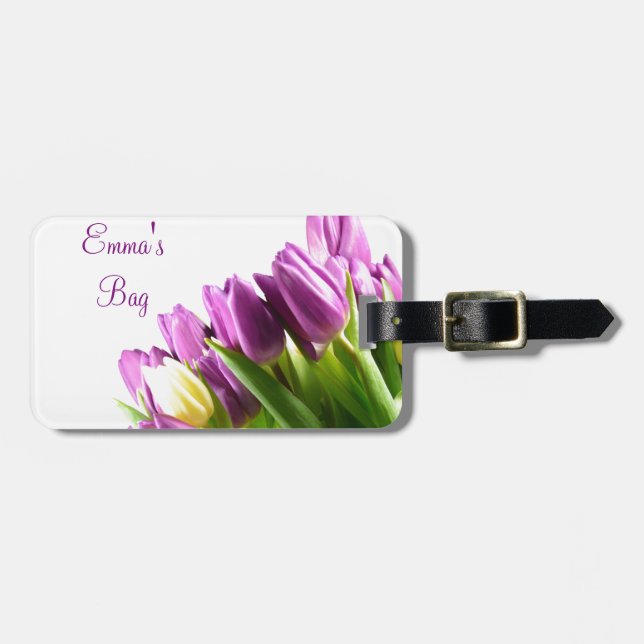 Bouquet of Purple tulips luggage tag (Front Horizontal)