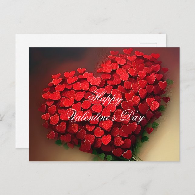 Bouquet of red hearts valentine postcard (Front/Back)