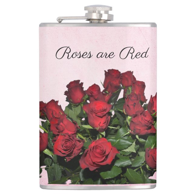 Bouquet of red roses hip flask (Front)