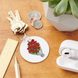 Bouquet Of Red Roses Key Ring