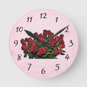 Bouquet of red roses round clock