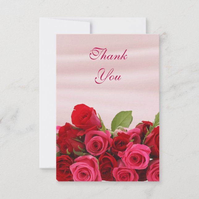 Bouquet Of Romantic Red Roses Wedding Thank You Card (Front)