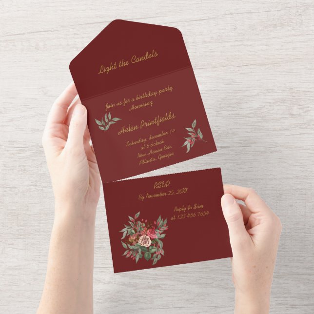 Bouquet of roses  all in one invitation (Tearaway)