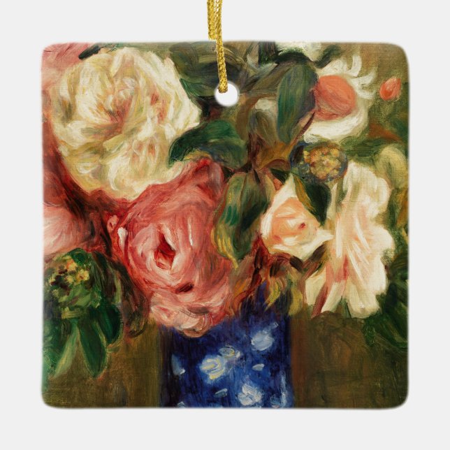 Bouquet of Roses by Renoir Impressionist Painting Ceramic Ornament (Front)