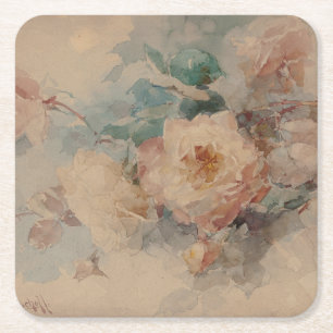 Bouquet of Roses – Franz Bischoff Square Paper Coaster