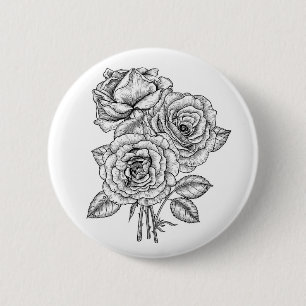 Bouquet of roses in black and white 6 cm round badge