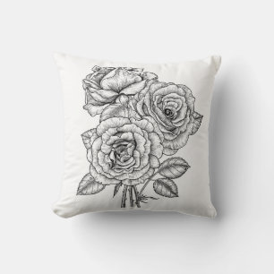 Bouquet of roses in black and white cushion