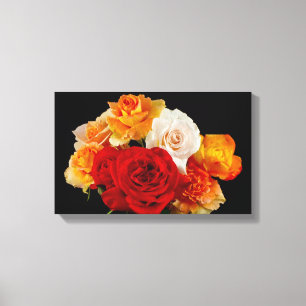 Bouquet of Roses on Black Canvas Print