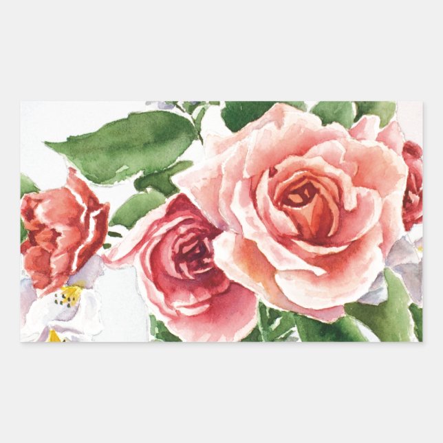 Bouquet of roses rectangular sticker (Front)