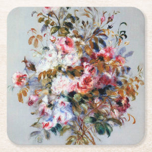 Bouquet of Roses, Renoir Square Paper Coaster