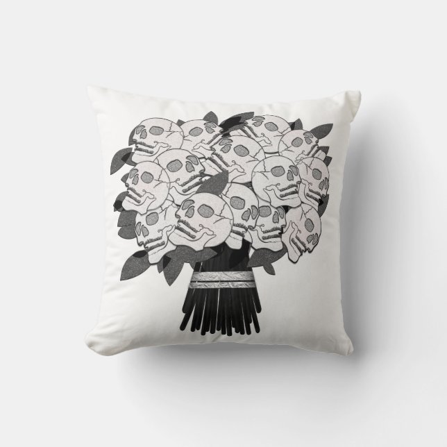 Bouquet of Skull Roses Black & White Cushion (Front)