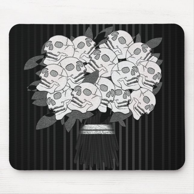 Bouquet of Skull Roses Black & White Gothic Mouse Mat (Front)