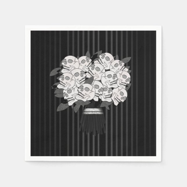 Bouquet of Skull Roses Black & White Napkin (Front)