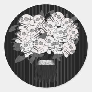 Bouquet of Skull Roses Black & White Party Favour Classic Round Sticker