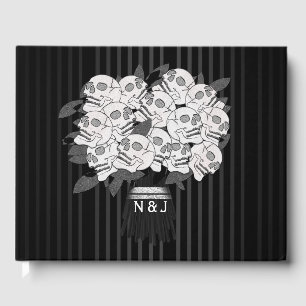 Bouquet of Skull Roses Black & White Wedding Guest Book