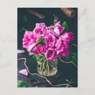 Bouquet of small pink garden roses postcard