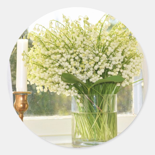 Bouquet of spring flowers lilies of the valley classic round sticker (Front)