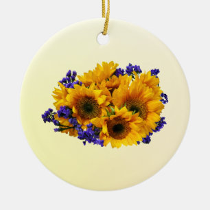 Bouquet of Sunflowers and Purple Statice Ceramic Tree Decoration