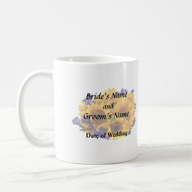 Bouquet of Sunflowers and Purple Statice Coffee Mug (Left)