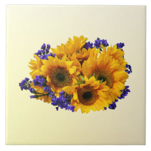 Bouquet of Sunflowers and Purple Statice Tile