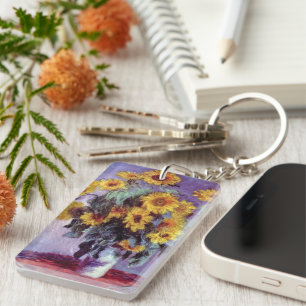 Bouquet of Sunflowers by Claude Monet, Vintage Art Key Ring